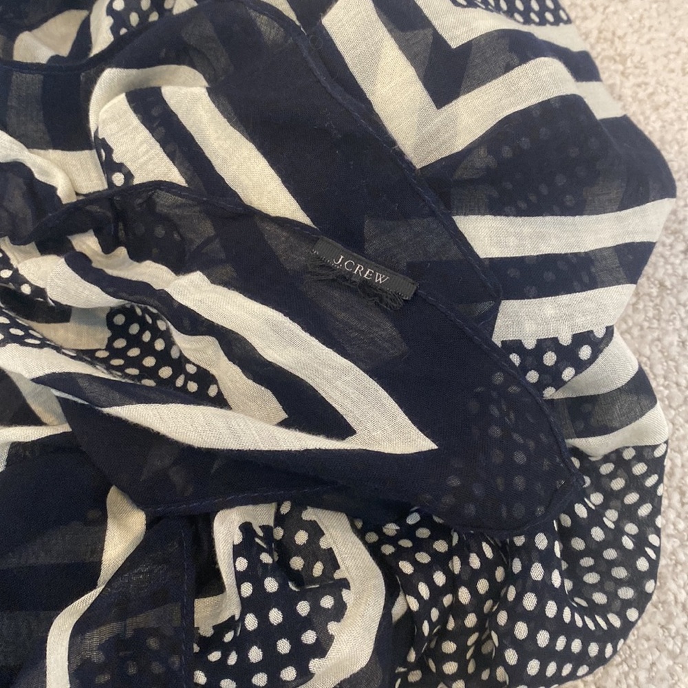 Large JCrew Thin Cotton Scarf. Navy blue (almost black) and cream. - Picture 2 of 2